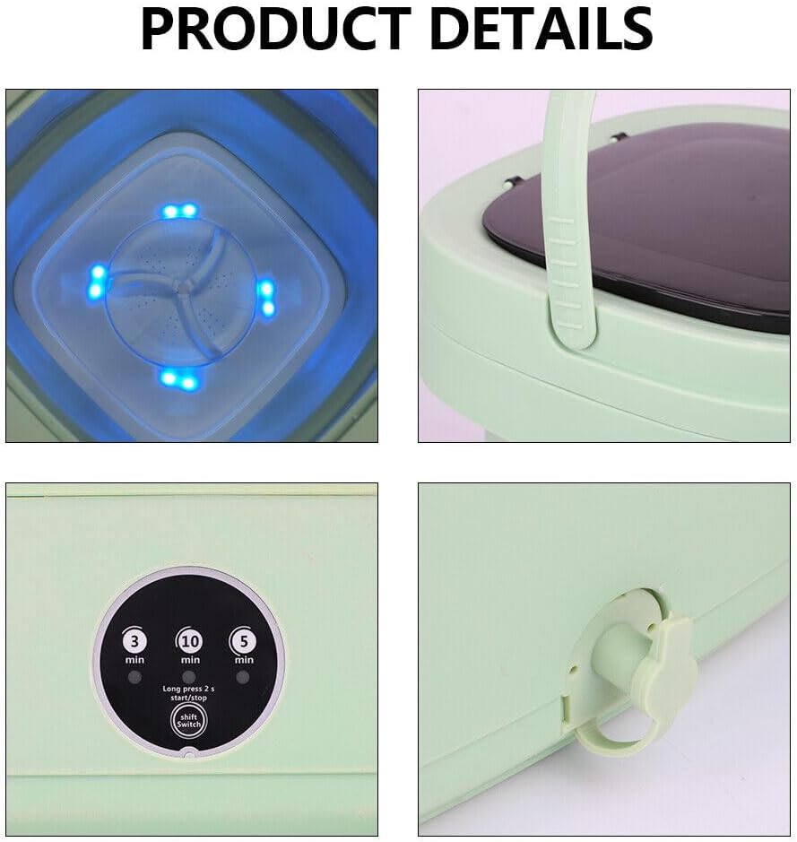 11L Mini Portable Folding Washing Machine, Large Capacity Foldable Washer, Mini Washer with Drain Basket Deep Cleaning of Underwear, Baby Clothes Suitable for Apartments, Dormitories, Hotels(Green)