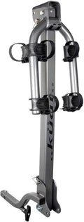 KUAT Beta Hitch-Mounted Bike Rack | Hanging-Style Durable Lightweight Aluminum Powder Coated Folding Tilting-Down Gray Bicycle Car Truck Transportation Hauling Rack | 2 Bike Capacity