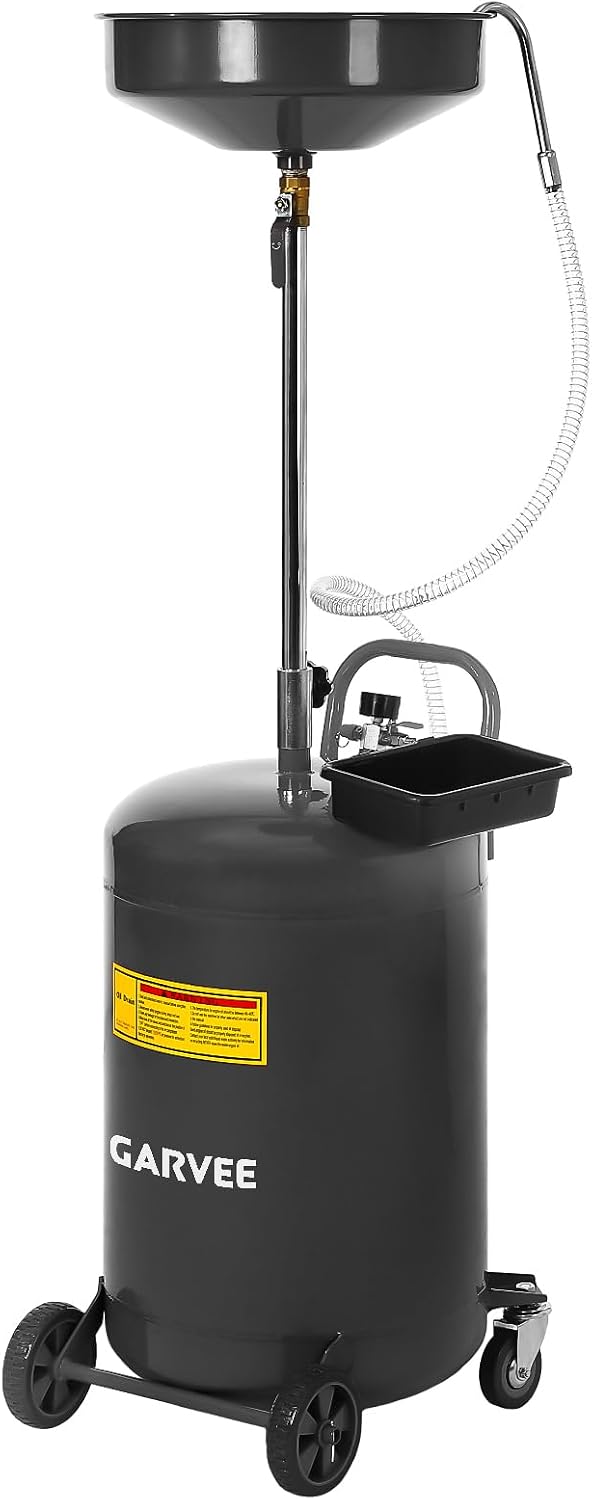 Garvee 20 Gallon Waste Oil Drain Tank, Portable Oil Drain Container, Air Operated Drainer, Fluid Fuel Transfer Drainage, Adjustable Funnel Height with Wheel &15'' Premium Bowl and a Toolbox
