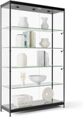 Displays2go 48' Glass Display Case with LED Lights, Lockable Retail & Museum Showcase Cabinet, 4 Shelves, Black Aluminum Frame (LESC4816BK)