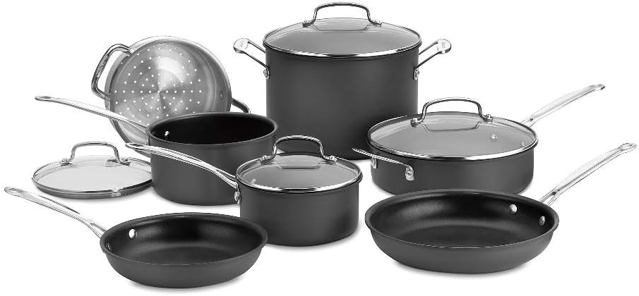 Cuisinart 11-Piece Cookware Set, Black, Chef's Classic Nonstick Hard Anodized, 66-11