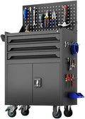 Heavy Tool Cart with Pegboard and Handle, 3-Drawer Garage Storage Cabinet & Toolbox on Wheels for Garage, Warehouse & Workshop(Black)