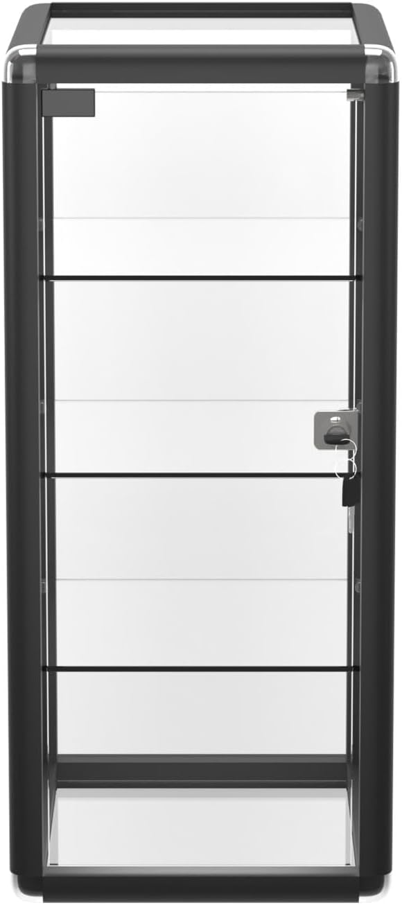 14' W x 27' H x 12' D - Black Aluminum Tempered Glass Countertop Display Case - Durabletable Top Display Case,Clear Display Cabinet for Retail, Home & Office Use