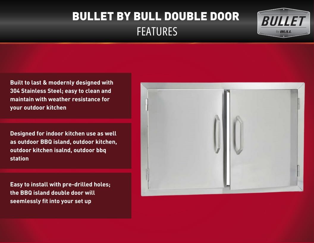 Bullet by Bull Stainless Steel Outdoor Kitchen Set - Built-In Liquid Propane Grill, Perfect for Entertaining -BBQ Kitchen Isl& Bundle - Includes 5 Burner Grill, Double Access Door & Side Burner