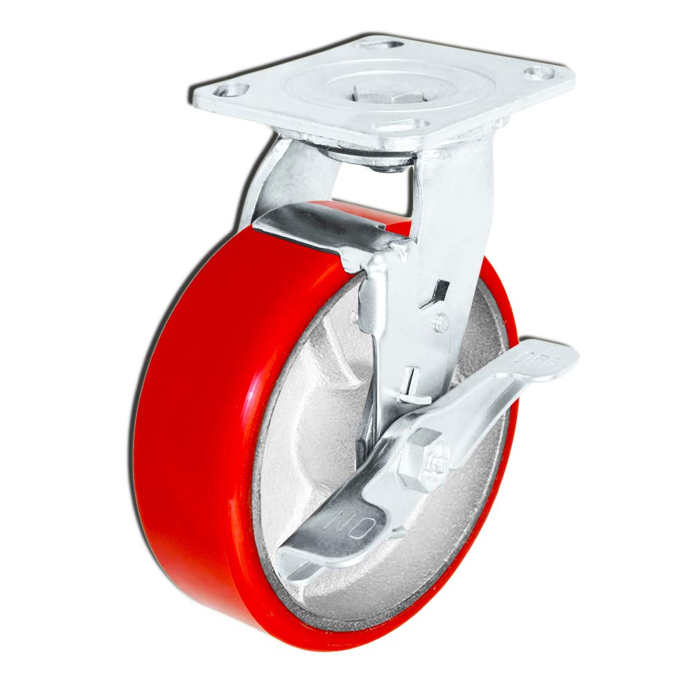 CasterHQ Set of 4 Heavy Duty Casters - 5' x 2' Heavy Duty Caster Set with Red Polyurethane on Steel Wheels, 1,100 pounds Capacity per Caster, 5' Size (Set of 4),Shop/Warehouse Toolbox Replacement