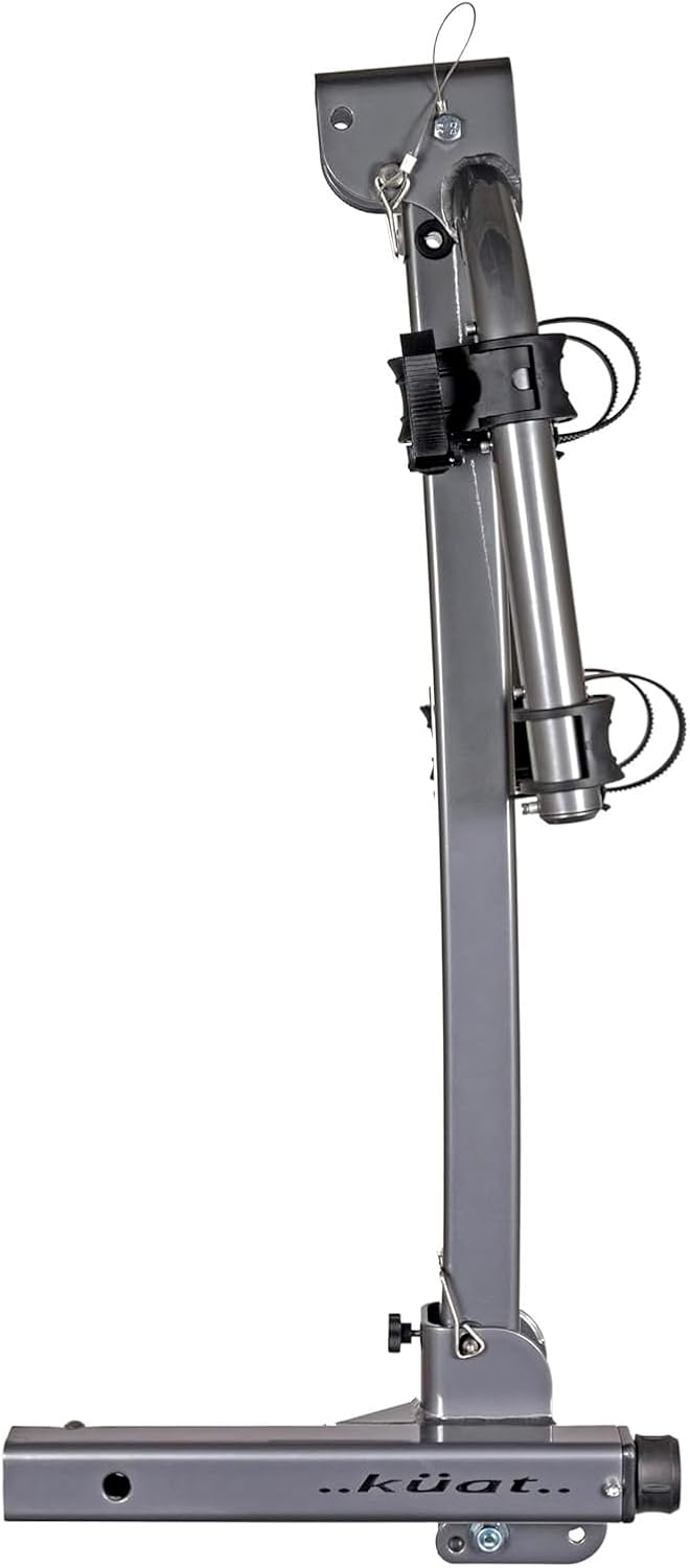 KUAT Beta Hitch-Mounted Bike Rack | Hanging-Style Durable Lightweight Aluminum Powder Coated Folding Tilting-Down Gray Bicycle Car Truck Transportation Hauling Rack | 2 Bike Capacity