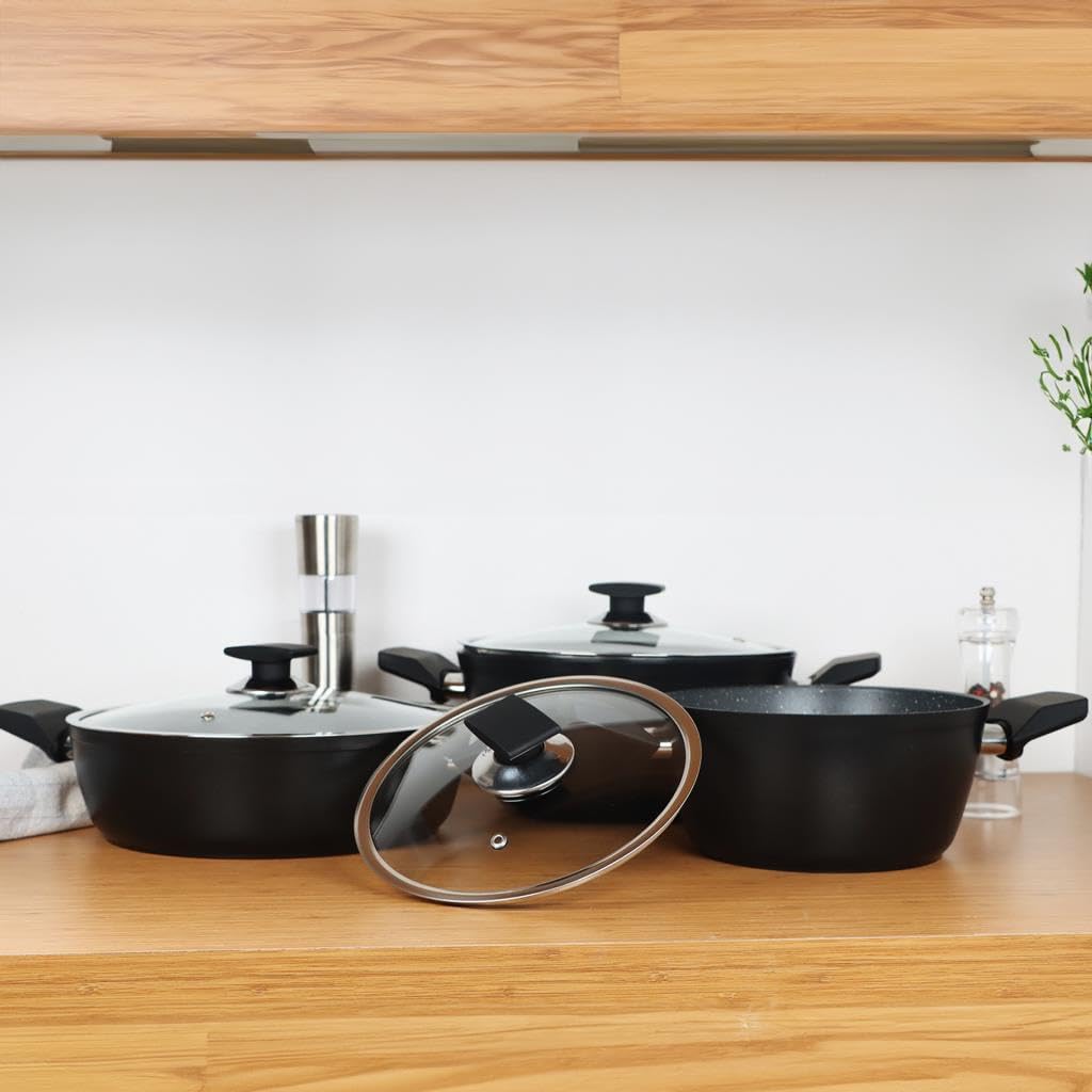 Serenk Pots and Pans Set Stainless Steel, Non Stick, 7 Pieces, Non Toxic Cokware, Induction Cookware, w/Pots & Pans & Saucepans, Cooking Sets Pots and Pans (Granite 7 Pc Set)