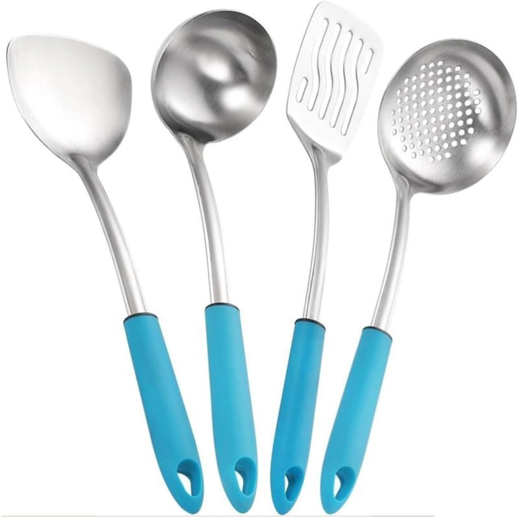 Cookware Dining 4 Pieces Sets Spoons for Cooking Spatulas Stainless Steel Cooking Utensils Spatulas Spoons Kitchen Tools Gadgets (Blue One Size)