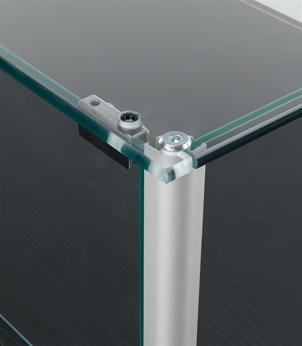 Free-Standing Tempered Glass Display Case, with 2 Pedestal Style Legs and Black Veneer