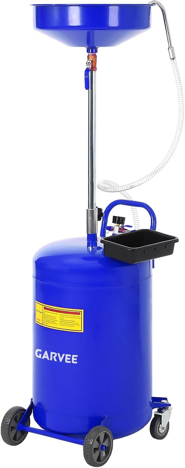 Garvee 20 Gallon Waste Oil Drain Tank, Portable Oil Drain Container, Air Operated Drainer, Fluid Fuel Transfer Drainage, Adjustable Funnel Height with Wheel &15'' Premium Bowl and a Toolbox