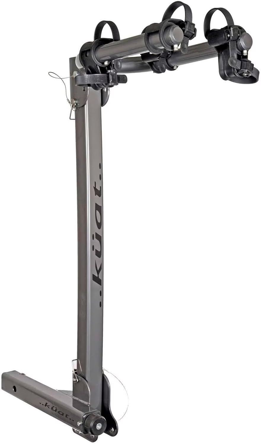 KUAT Beta Hitch-Mounted Bike Rack | Hanging-Style Durable Lightweight Aluminum Powder Coated Folding Tilting-Down Gray Bicycle Car Truck Transportation Hauling Rack | 2 Bike Capacity