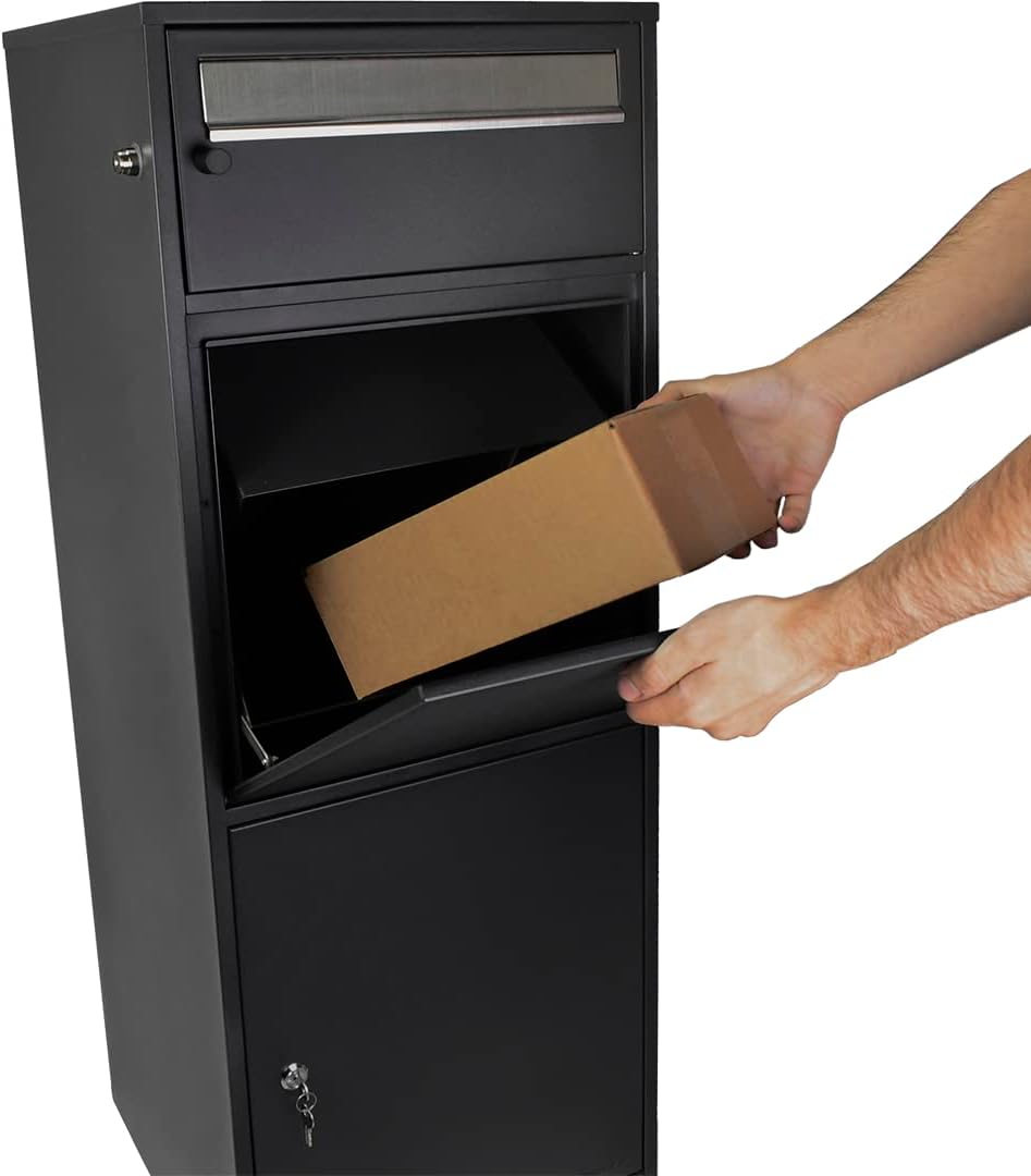 Barska Large Package Delivery Parcel Mail Steel Drop Box for Porch with Advanced Push Lock, Mail Slot & Anti-Theft Drop Slot