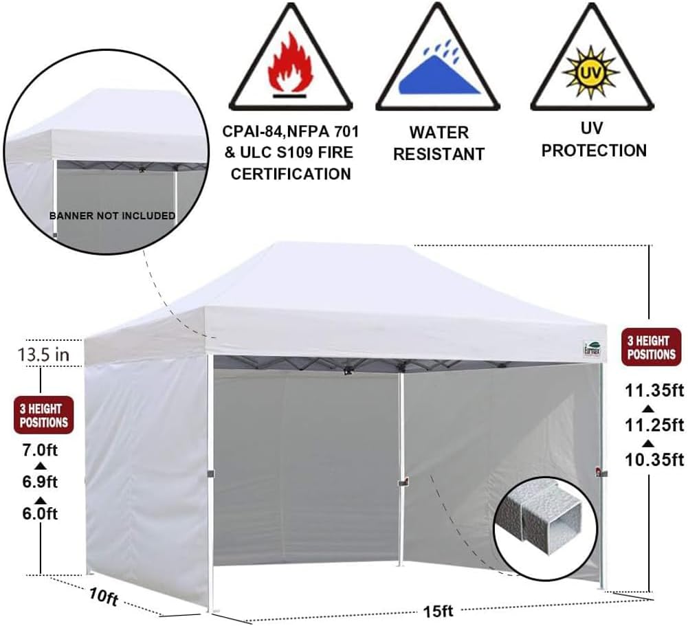Eurmax USA 10x15 Pop Up Canopy Tent,Commercial Tent with Patented No-Tip Rolling Bag,4 Zippered Removable Walls,UV & Water Resistant Canopy Top,Heavy Duty Outdoor Gazebo,Instant Shelter(Blue)