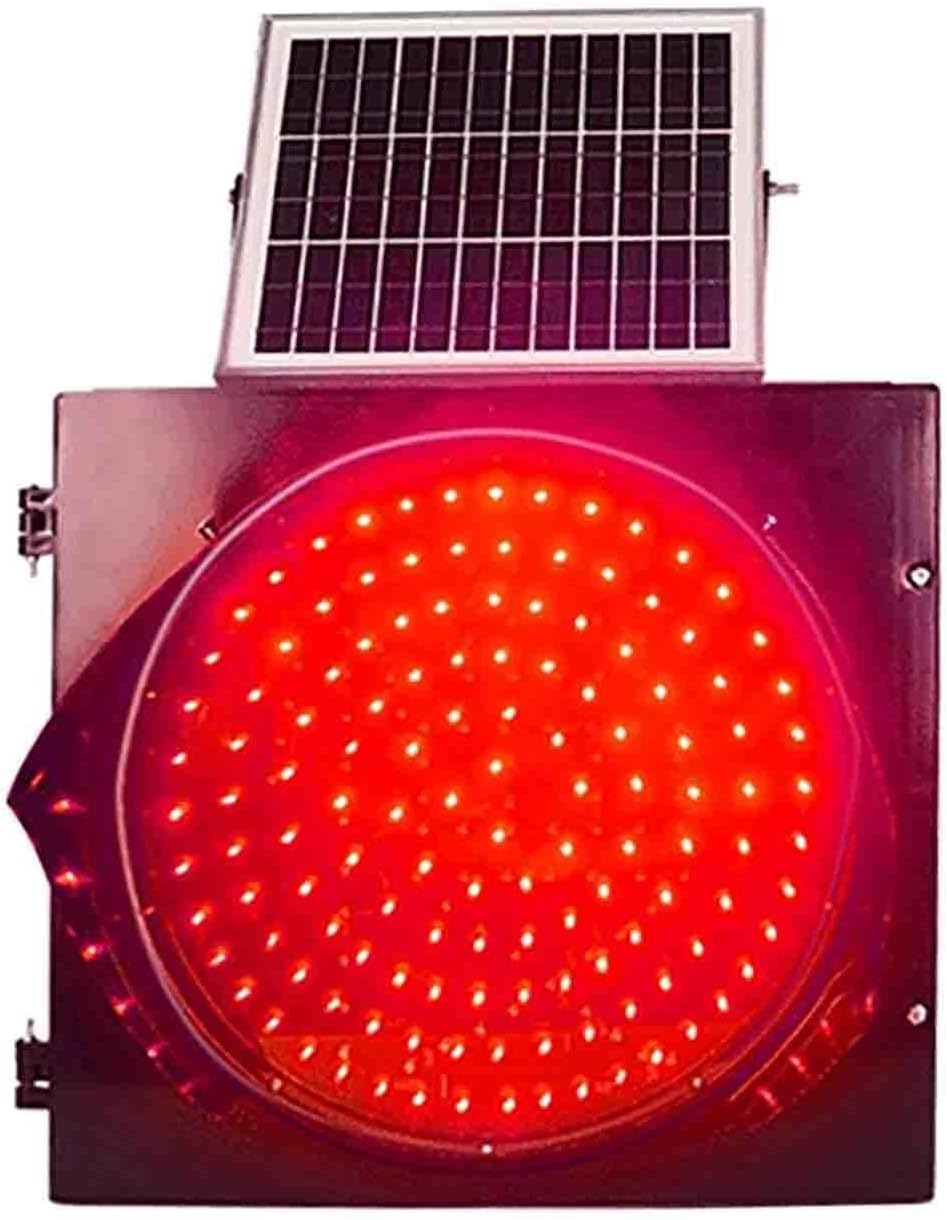 Solar Traffic Signals Signs Lights, Red/Yellow Flashing Light, LED Warning Light with Solar Panel, Outdoor Waterproof Road Safety Emergency Lamp, for Intersections, Curves, Bridges(Red,400mm/16in)