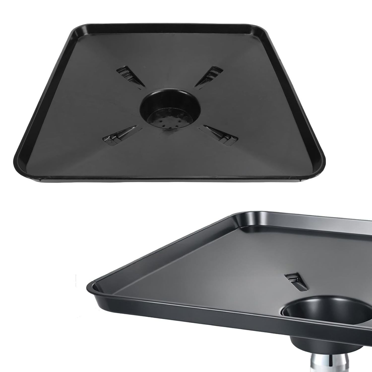 Black Transmission Pan for Use with Lift Oil Drains, Large Fluid Catch Square Drain Pan Fits Many Different Funnels, Easy to Clean for Automotive Repairs and Oil Changes