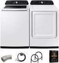 Samsung White Top Load High-Efficiency Smart Washer/Dryer Pair 4.7 Cu Ft Washer 7.4 Cu Ft Electric Dryer with Vent Power Cable 2 Water Hoses and 12 Month CPS Protection Plan