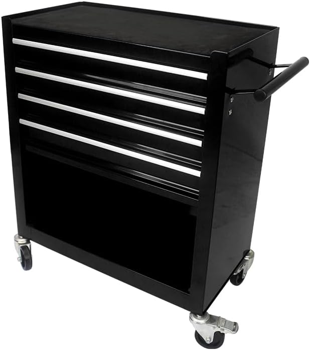 YOPTO Multifunctional Cart with 4 Ball-Bearing Drawers,Portable Rolling Tool Chest W/ 4 Wheels and Pull Handle,for Garage,Warehouse,Workshop,Repair Shop,Black