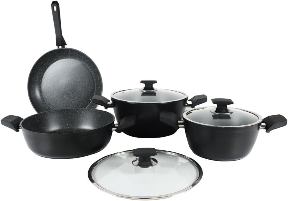 Serenk Pots and Pans Set Stainless Steel, Non Stick, 7 Pieces, Non Toxic Cokware, Induction Cookware, w/Pots & Pans & Saucepans, Cooking Sets Pots and Pans (Granite 7 Pc Set)