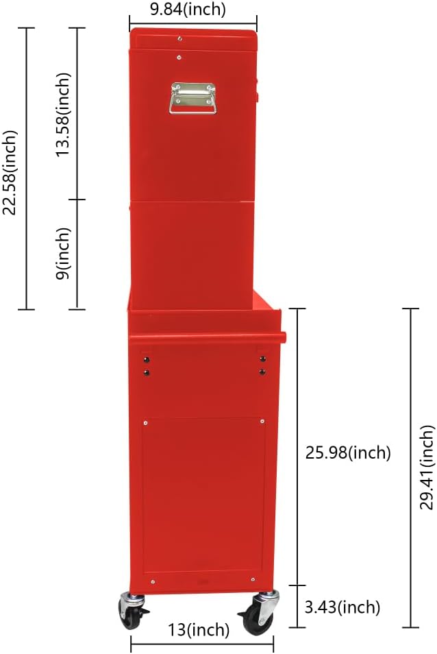 Tool Cabinet on Wheels, 6-Drawer Lockable Rolling Tool Chest w/ 4 Universal Wheels, 2 in 1 Detachable Tool Box Storage Organizer for Garage Workshop Repair Shop,RED