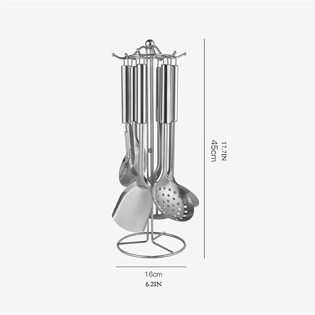 7-Pieces Kitchen Utensil Set -Stainless Steel Specialty Chinese Wok Utensil Set Cooking Utensils with Rotating Holder for Baking Cooking Lightweight and Durable