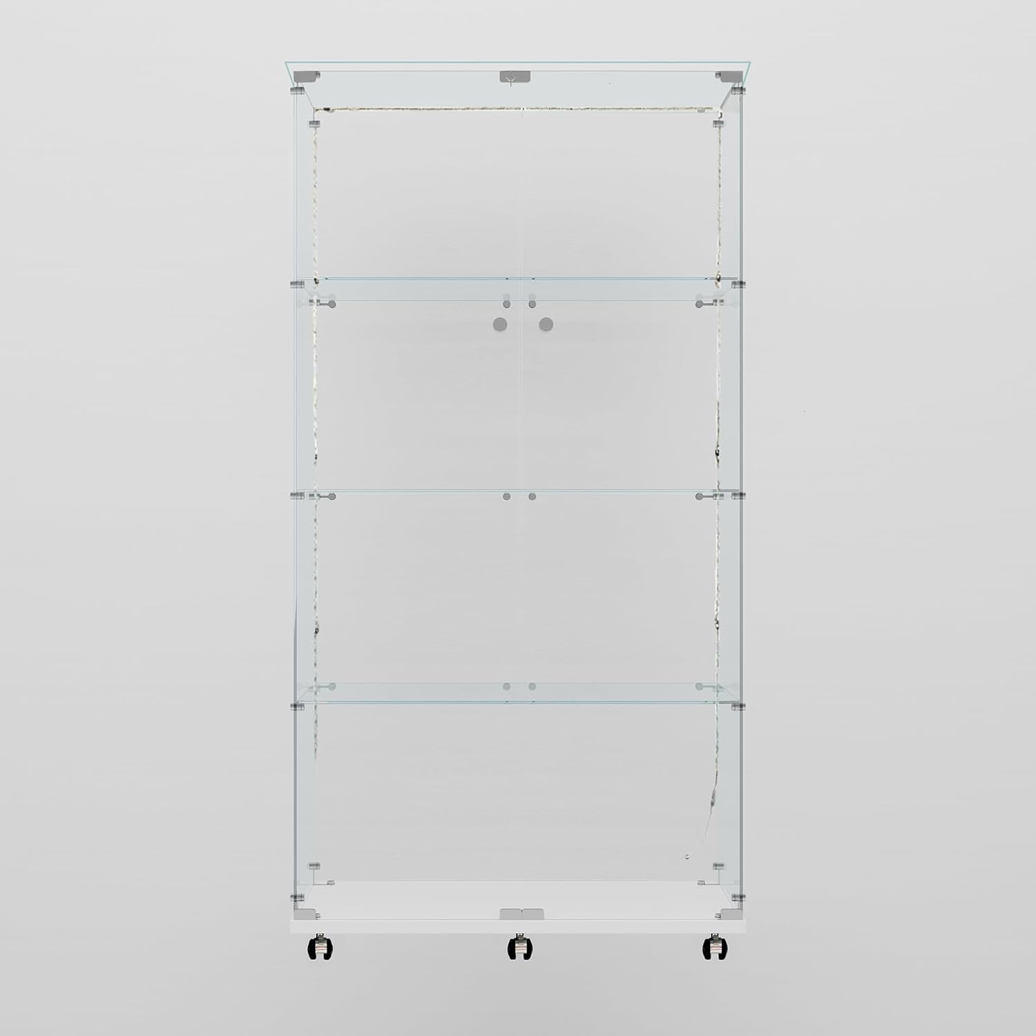 65' Tall Tempered Glass Display Cabinet with LED Lights&Rolling Wheels, Curio Cabinet with 4 Shelves with 2 Door, Quick-Install Style Floor Standing Bookshelf File Cabinet for Living Room Office
