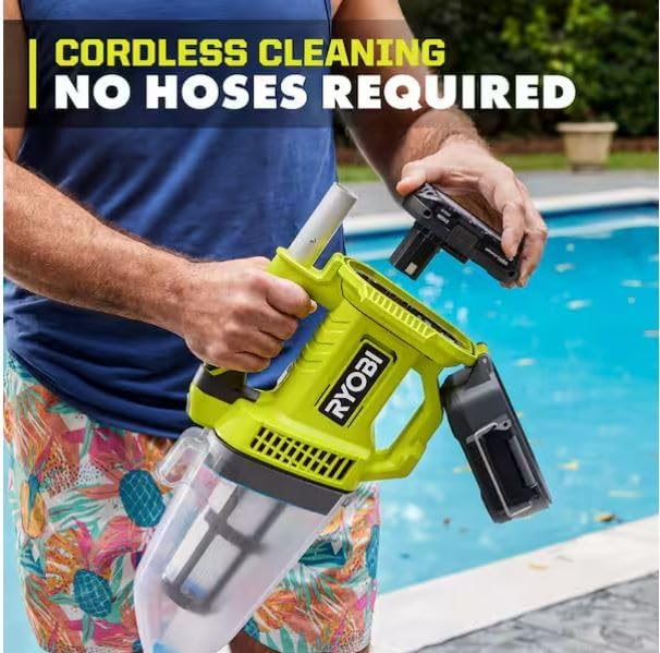 RYOBI ONE+ 18V Handheld Cordless Pool Vacuum Cleaner (Tool Only) with Floor Head (Renewed)