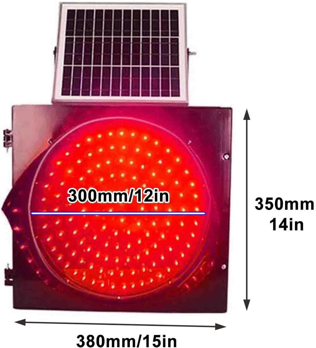 Solar Traffic Signals Signs Lights, Red/Yellow Flashing Light, LED Warning Light with Solar Panel, Outdoor Waterproof Road Safety Emergency Lamp, for Intersections, Curves, Bridges(Red,300mm/12in)