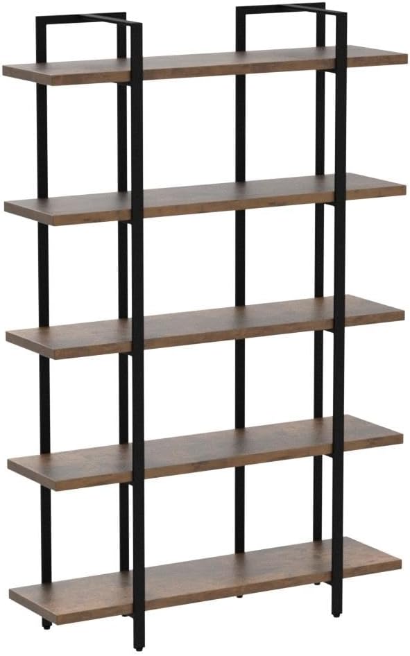 CAPHAUS 5-Tier Book Shelf, 71' H Vintage Industrial Bookcase with Open Display Shelving, Wooden and Metal Shelving Unit, Bookshelves and Bookcases, Stand Shelf for Bedroom, Home Office, Rustic Oak
