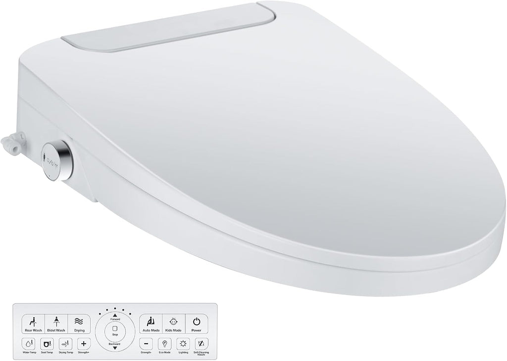 Electric Bidet Toilet Seat, Elongated, Warm Water with Air Dryer, Heated Seat and Slow Close Lid, Front and Rear Wash, LED Nightlight, Wireless Remote, White, 101
