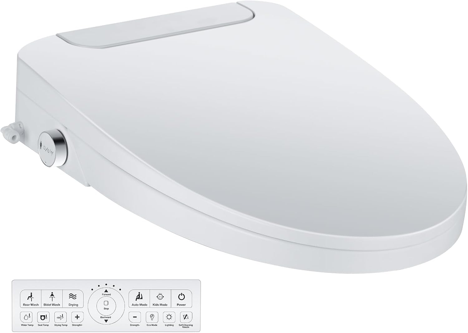 Electric Bidet Toilet Seat, Elongated, Warm Water with Air Dryer, Heated Seat and Slow Close Lid, Front and Rear Wash, LED Nightlight, Wireless Remote, White, 101
