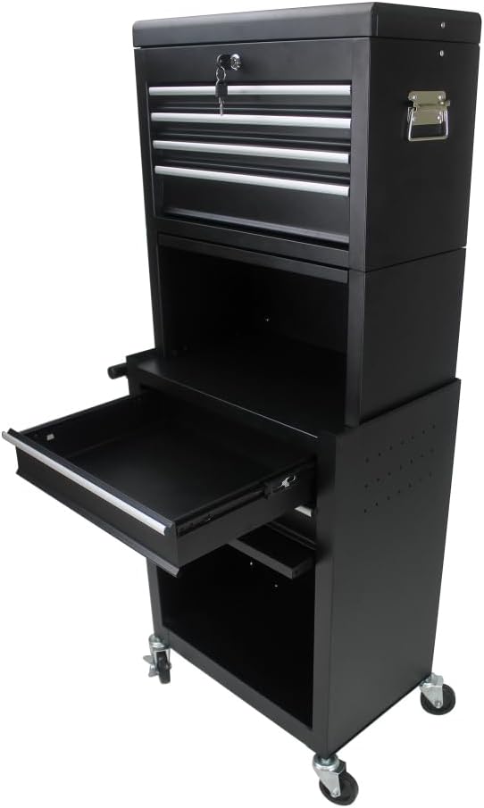Tool Cabinet on Wheels, 6-Drawer Lockable Rolling Tool Chest w/ 4 Universal Wheels, 2 in 1 Detachable Tool Box Storage Organizer for Garage Workshop Repair Shop, Black