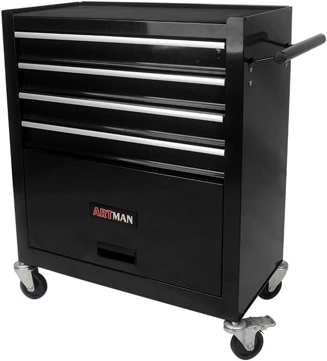 YOPTO Multifunctional Cart with 4 Ball-Bearing Drawers,Portable Rolling Tool Chest W/ 4 Wheels and Pull Handle,for Garage,Warehouse,Workshop,Repair Shop,Black