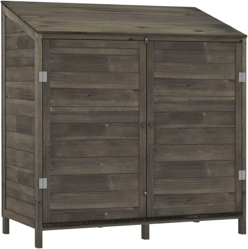 Wooden Garden Storage Shed, Solid Wood Fir Outdoor Storage Cabinet, Garden Wood Tool Shed, Outside Wooden Shed Organizer for Yard, Patio, Deck and Porch, Anthracite 40.2'x20.5'x44.1'