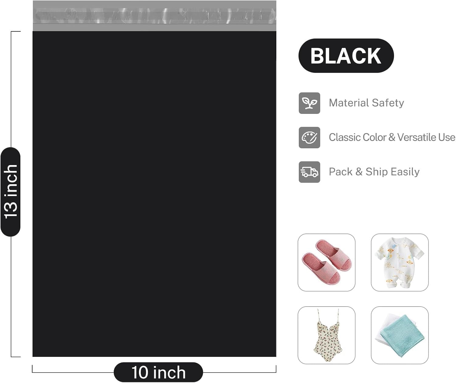 Metronic Poly Mailers 10x13 120000 Pack, Small Shipping Bags for Clothing, Waterproof Mailers Poly Bags, Shipping Envelopes Mailing Bags for Business, Bulk, Black