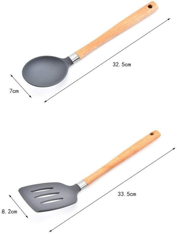 8 pcs Silicone Cooking Kitchen Utensils Set, Bamboo Wooden Handles Cooking Tool Non Toxic Silicone Tongs Spatula Spoon Kitchen Gadgets Utensil Set for Nonstick