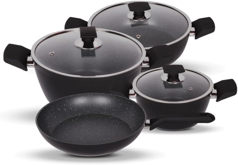 Serenk Pots and Pans Set Stainless Steel, Non Stick, 7 Pieces, Non Toxic Cokware, Induction Cookware, w/Pots & Pans & Saucepans, Cooking Sets Pots and Pans (Granite 7 Pc Set)