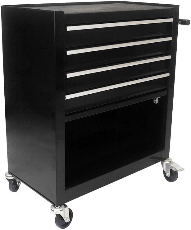 YOPTO Multifunctional Cart with 4 Ball-Bearing Drawers,Portable Rolling Tool Chest W/ 4 Wheels and Pull Handle,for Garage,Warehouse,Workshop,Repair Shop,Black