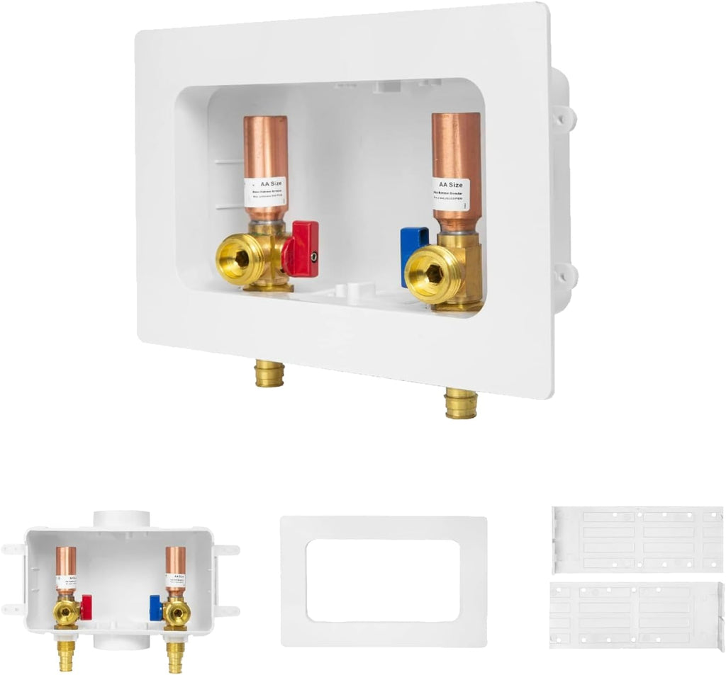 5-PACK GUOFIS Washing Machine Outlet Box with Center Drain,PEX Laundry Washer Box with Copper Water Hammer Arrestor (1/2'PEX-A Expansion Connection Inlet X 3/4'MHT Outlet)