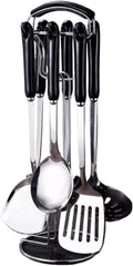 Ceramic Cooking Spoons Spatulas Stainless Steel Cooking Utensils Gadgets Bakeware Tools Kitchen Cookware 7 Pieces(Schwarz)