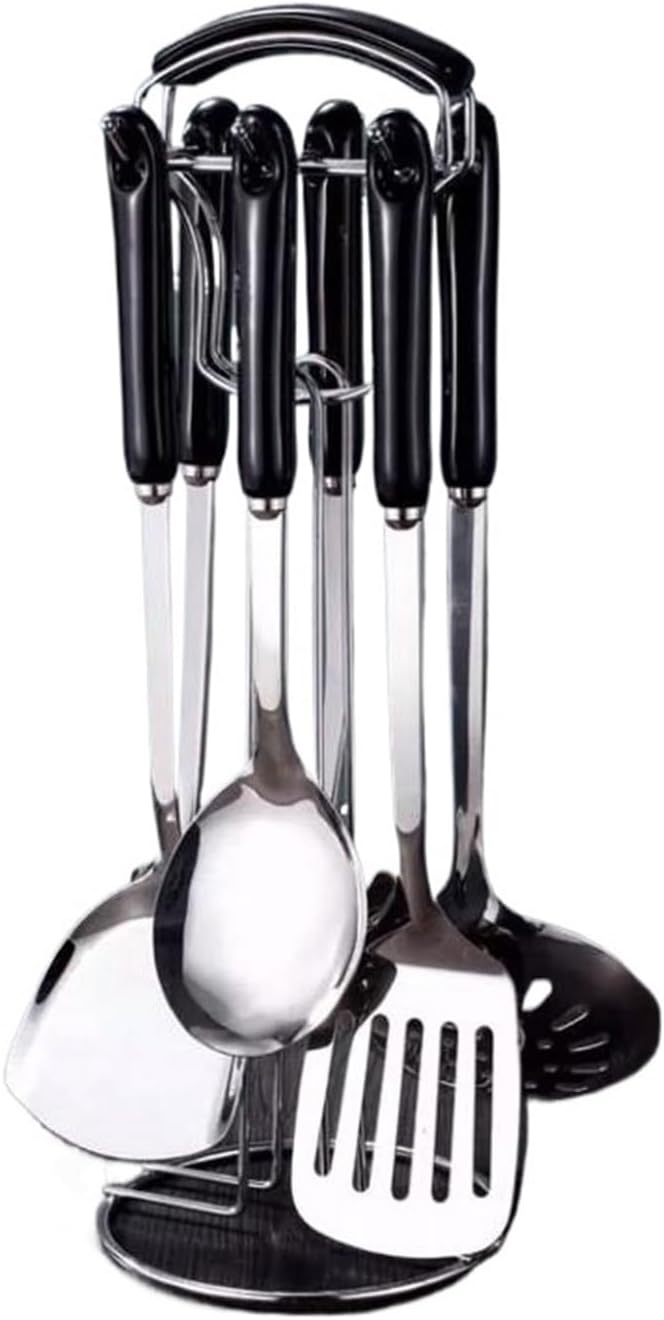 Ceramic Cooking Spoons Spatulas Stainless Steel Cooking Utensils Gadgets Bakeware Tools Kitchen Cookware 7 Pieces(Schwarz)