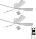 Depuley 42-Inch Ceiling Fans with Lights: Indoor/Outdoor Flush Mount Ceiling Fan with Remote Control - White 5 Blade Low Profile Fandelier for Kitchen Gazebo - Reversible Quiet Timer - 2 Packs