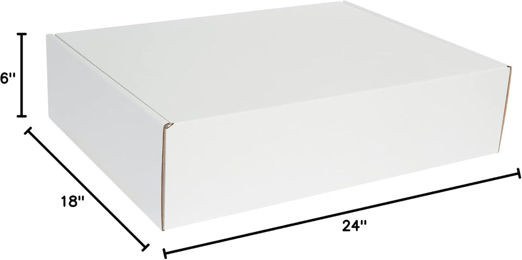 Box USA 24' Deluxe Shipping Boxes 24'L x 18'W x 6'H, 25-Pack - White Box Mailers for Packaging, Storage, Gifts or Bulk Business Orders