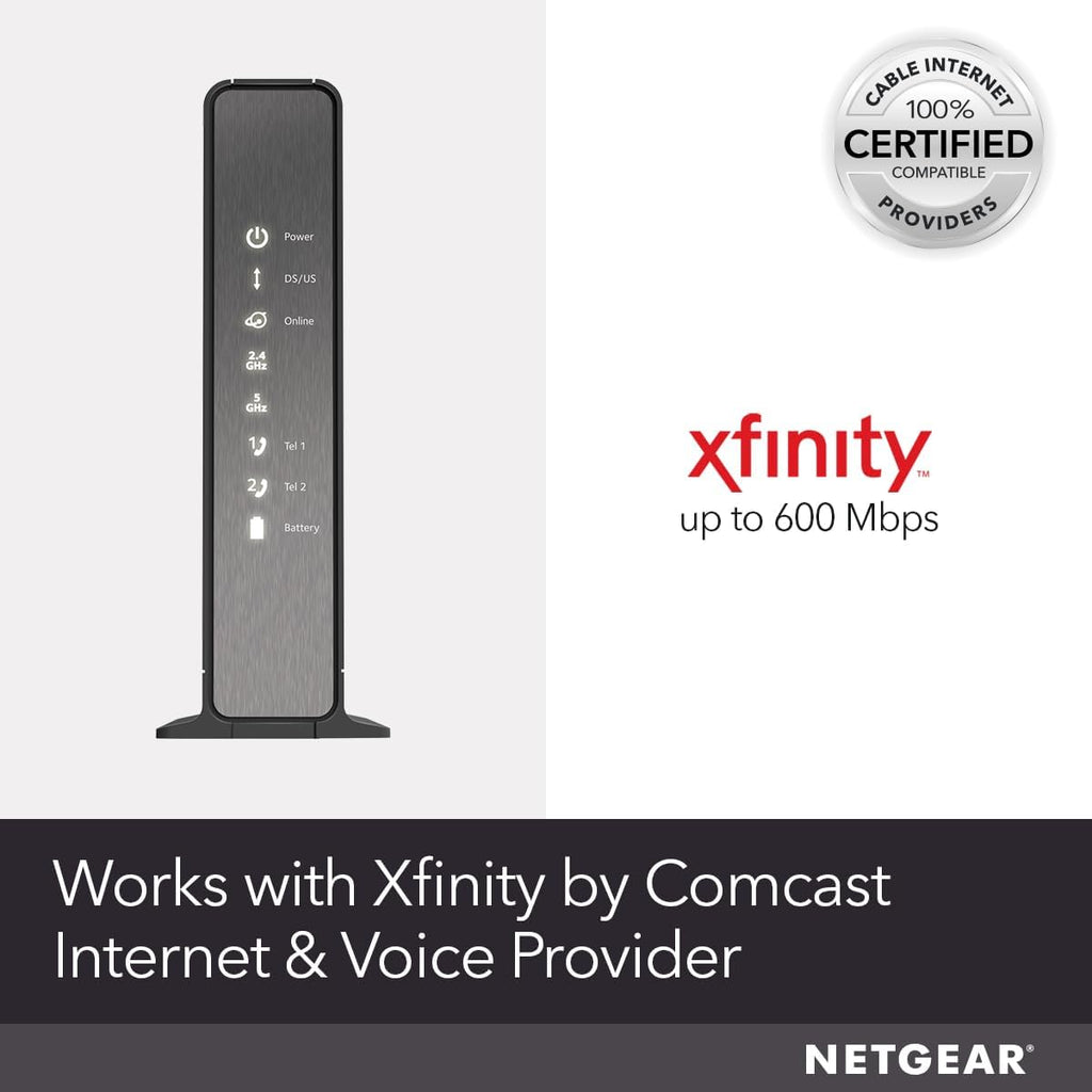 NETGEAR Nighthawk Cable Modem WiFi Router Combo with Voice C7100V - Supports Xfinity Cable & Voice Plans Up to 600Mbps, 2 Phone Lines, AC1900 WiFi Speed, DOCSIS 3.0