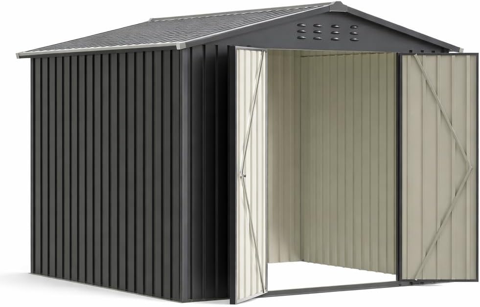8 X 8 FT Metal Outdoor Storage Shed, Waterproof Garden Utility Shed with Lockable Door, All-Weather Storage Shelter for Bikes,Tool for Patio Lawn Backyard Garden Black
