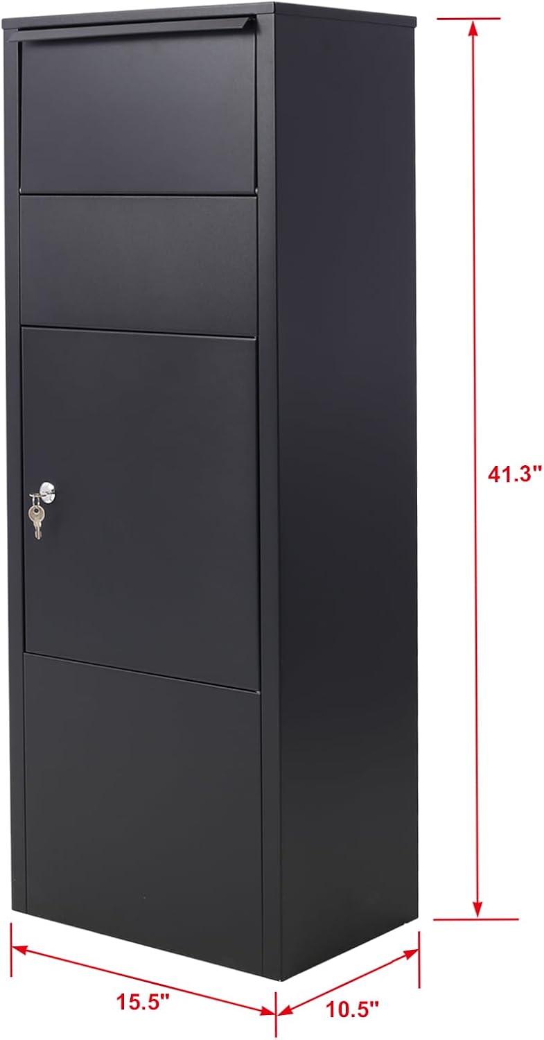Extra Large Steel Package Delivery Box Express Mail Parcel Drop Box with Lockable Storage Compartment Heavy Duty Weatherproof for Outside for Home & Business (10.5'×15.5'×41.3')