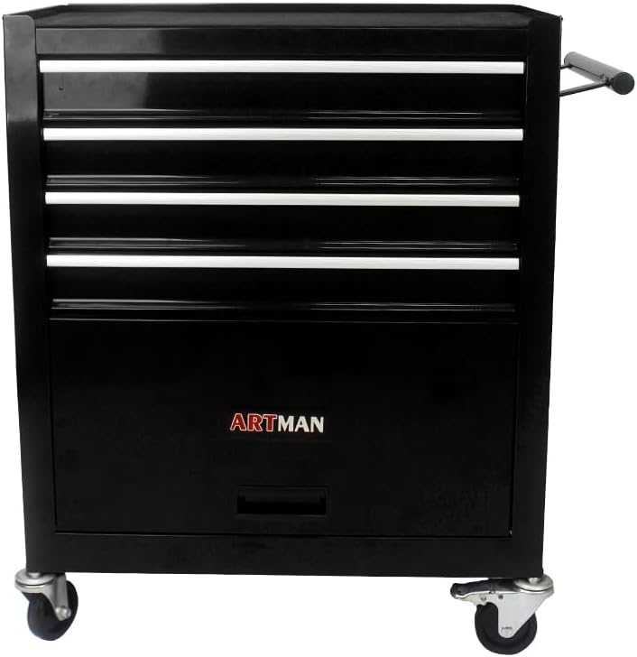 YOPTO Multifunctional Cart with 4 Ball-Bearing Drawers,Portable Rolling Tool Chest W/ 4 Wheels and Pull Handle,for Garage,Warehouse,Workshop,Repair Shop,Black