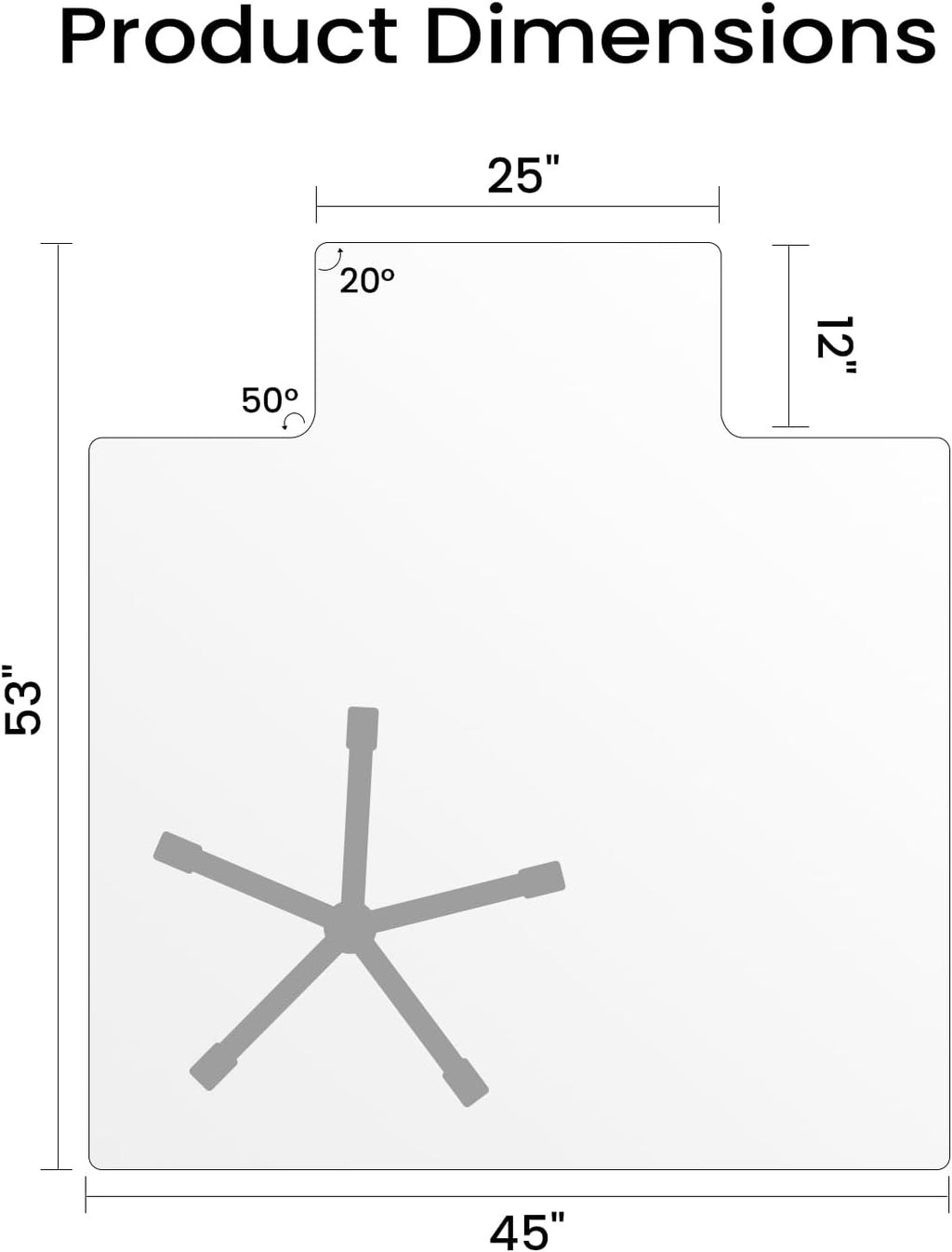 Tempered Glass Chair Mat with Lip, 53' x 45' Heavy-Duty Office Floor Protector for Under-Desk Reach, for Carpet & Hardwood, 1/5' Thick