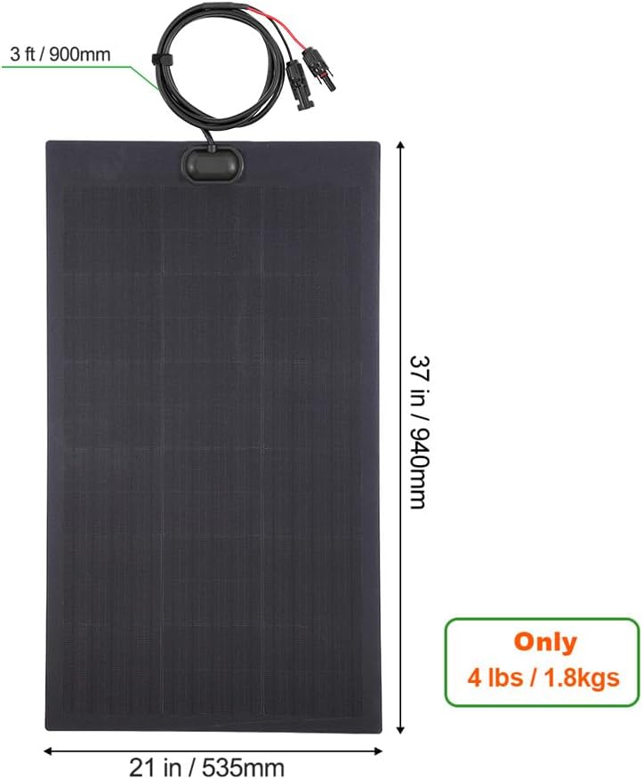 LensunSolar 80W 12V Flexible Solar Panel ETFE Black Thin, Monocrystalline High Efficiency, Slim Flexible PERC Mono Solar Cells 12 Volt for Battery Charge Marine RV Campers Boats Camping Generator