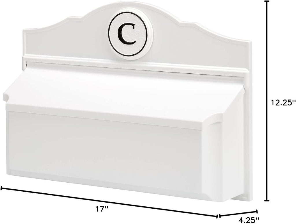 Whitehall Custom Wall Mount Mailbox Package - Mail Box with Monogram, Sand Cast Aluminum, Classic Design White Personalized in Black