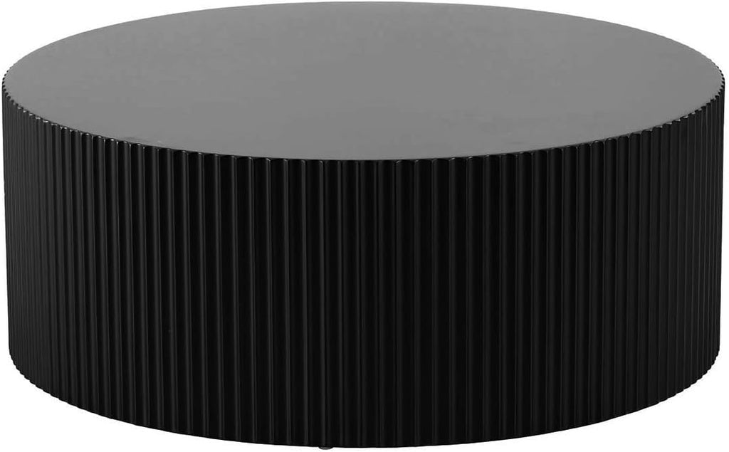 Black Round Coffee Table Set of 3 Modern Drum Circle Nesting Coffee Tables for Living Room, Contemporary Wood Fluted Embossed Round+Small Crescent Coffee Table, No Assembly, Black (3-Pcs)